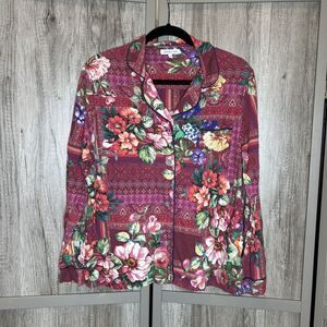 Johnny Was Pajama Shirt Pima Cotton Floral Long Sleeves Size M